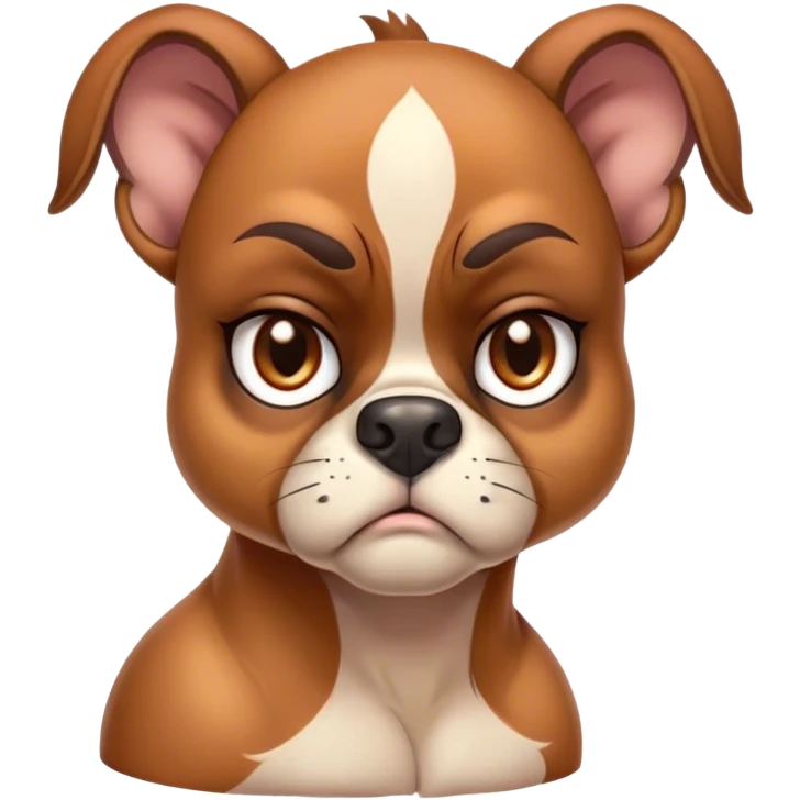 Cinematic Meme-Worthy Grumpy Fawn Boxer Portrait Emoji, Head held high but eyes filled with dramatic disappointment, smooth fawn fur with a furrowed brow forming an unmistakable scowl, floppy ears slightly angled back in disapproval, piercing brown eyes glaring with pure exasperation, Simplified yet hilariously over-exaggerated features, highly detailed, glowing with an aura of supreme annoyance, high shine, exhausted yet judgmental, stylized with an almost regal pettiness, bright but brooding, soft glowing outline, capturing the essence of a guardian that has seen it all and is thoroughly unimpressed, so meme-worthy it feels like it could instantly become the next viral sensation of grumpiness! emoji