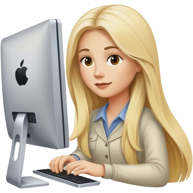 Blonde longs hair lady working in a Apple computer  emoji