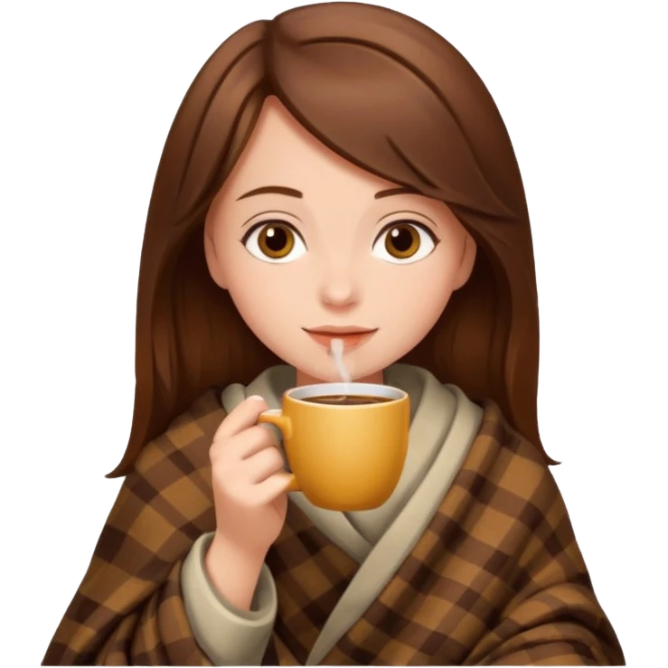 Brown hair Girl drinking coffee, with a cozy blanket emoji