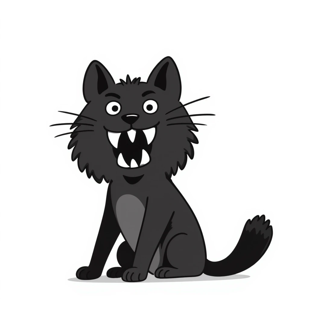 sketch of a tiny saber-toothed cat with 8-inch-long fangs that are enormously disproportionate to its small body, absurdly long teeth emoji
