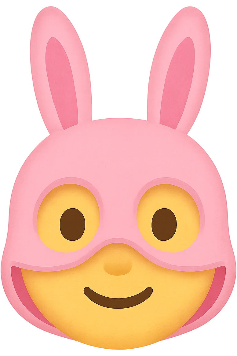 face with pink bunny mask emoji, digital illustration emoji