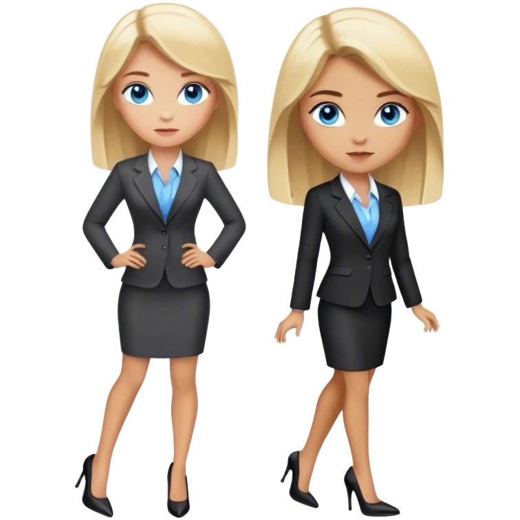 A blond girl blue eyes, Business Outfit, wearing black high heels, Whole body  emoji