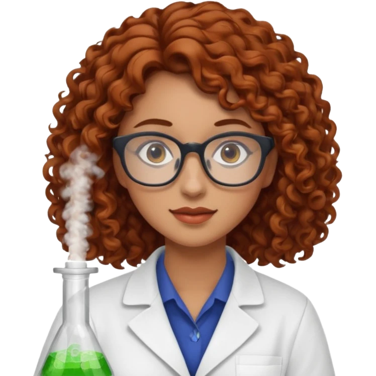 young women pharmacist studying science, curly hair emoji