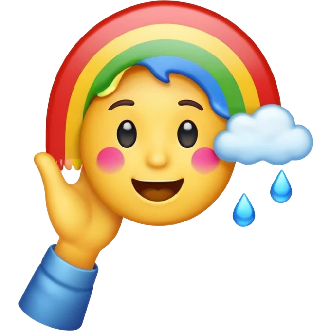 simple emoji style face throwing up a rainbow emoji