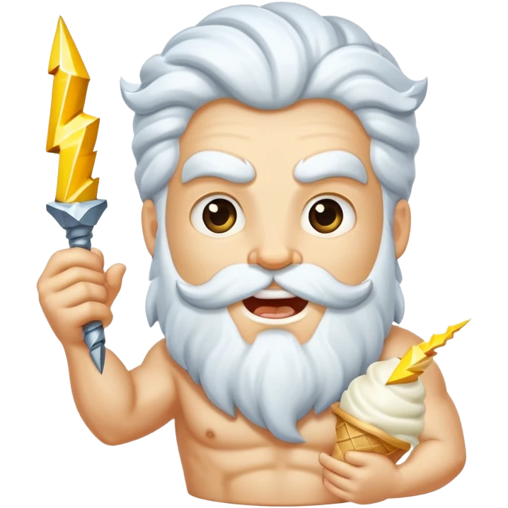 cheerful Zeus with white ice cream and lightning bolt emoji