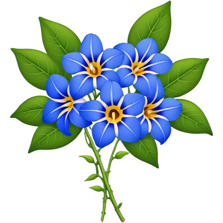 luxuriant, big bouquet Blue Thunbergia, stem, leaf emoji