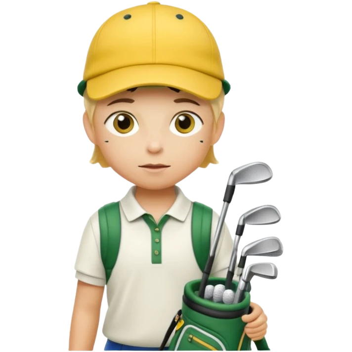 young child beginner golfer yellow default skin. with golf bags on their backs  emoji