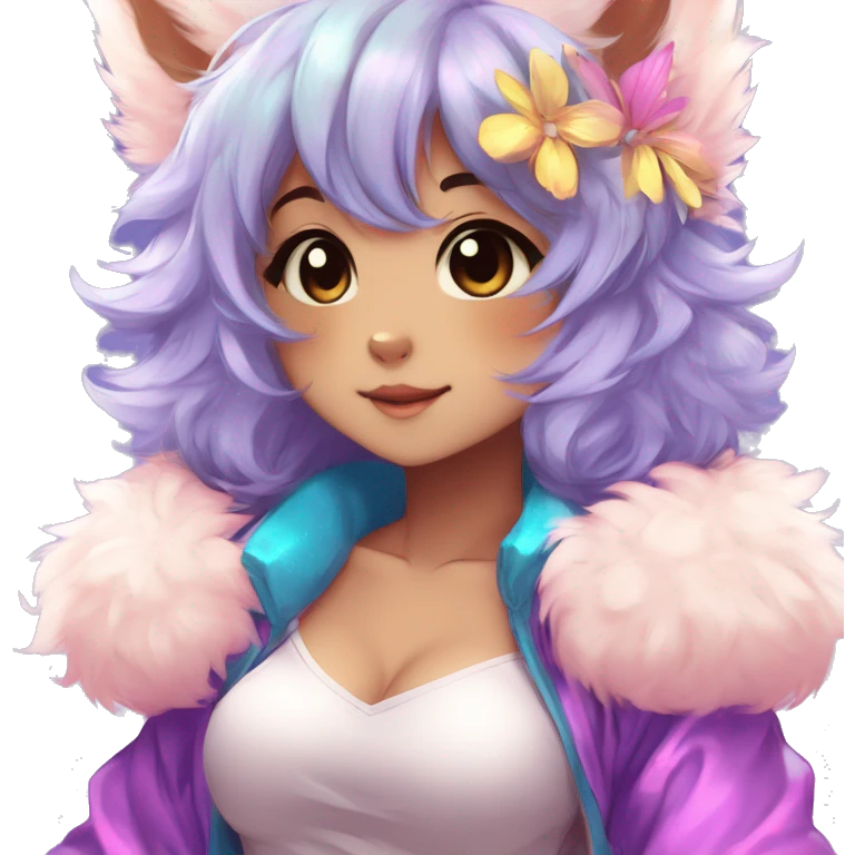 Anthro Cute Fluffy Gorgeous Magical Petite Shiny Colorful Pastel Glitter Sparkle Anime Chibi Fantasy-Animal-Fakémon-Pokémon-Hybrid Fur Sona Aesthetic Trending Style Full Body emoji