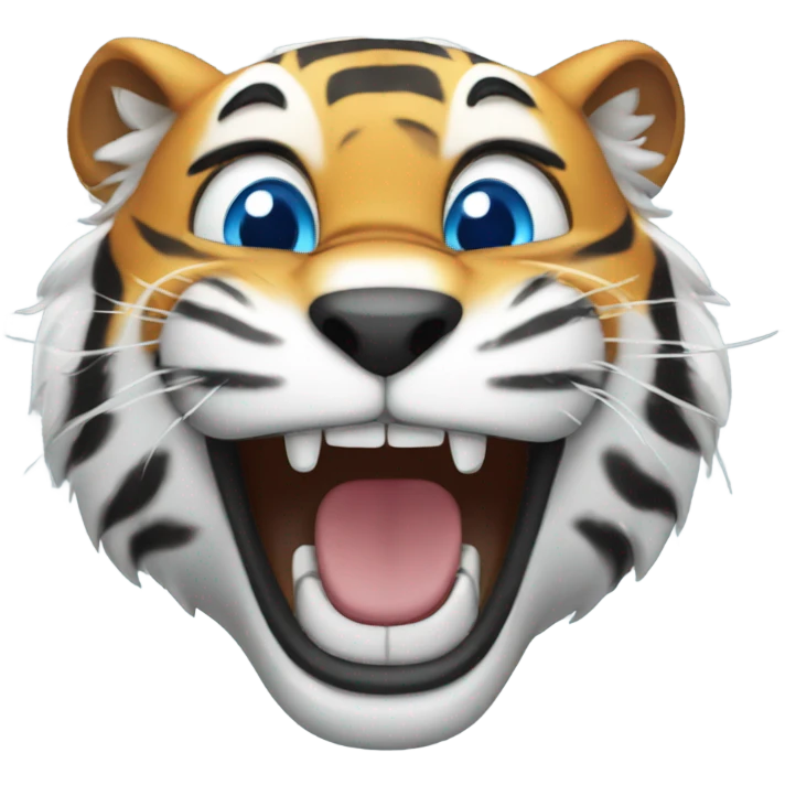 Laughing tiger with blue eyes emoji