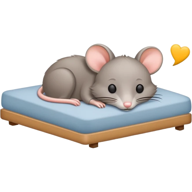 Crea una imagen de un rato adorable gris parecido a este 🐭 donde este duermiendo en una cama y de su cabeza aparezca esto 💤 indicando q está muy dormido.  emoji
