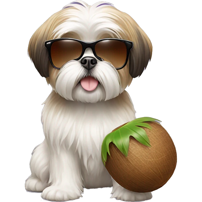 Shih Tzu with sunglasses and a coconut in his hand  emoji