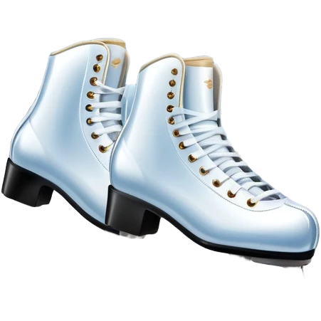 An icon showing elegant figure skates in close-up on a glossy ice surface, with a graceful skater performing in the background. The scene is set inside a grand indoor ice arena with spotlights, decorative banners, and a cheering audience. Transparent background. emoji