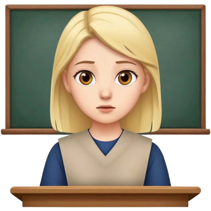 female student attentively listening during a lecture, focused expression emoji