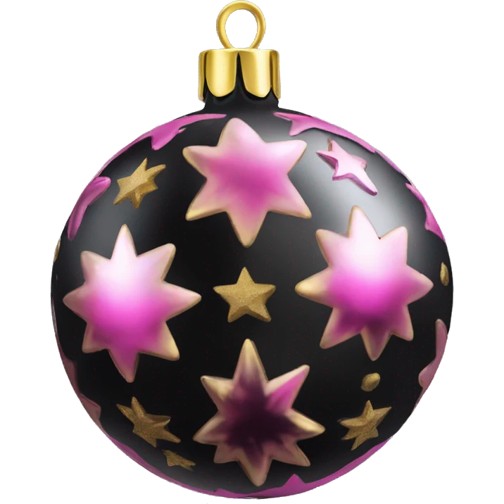 Realistic black and pink metallic christmas bauble with gold accents.  emoji
