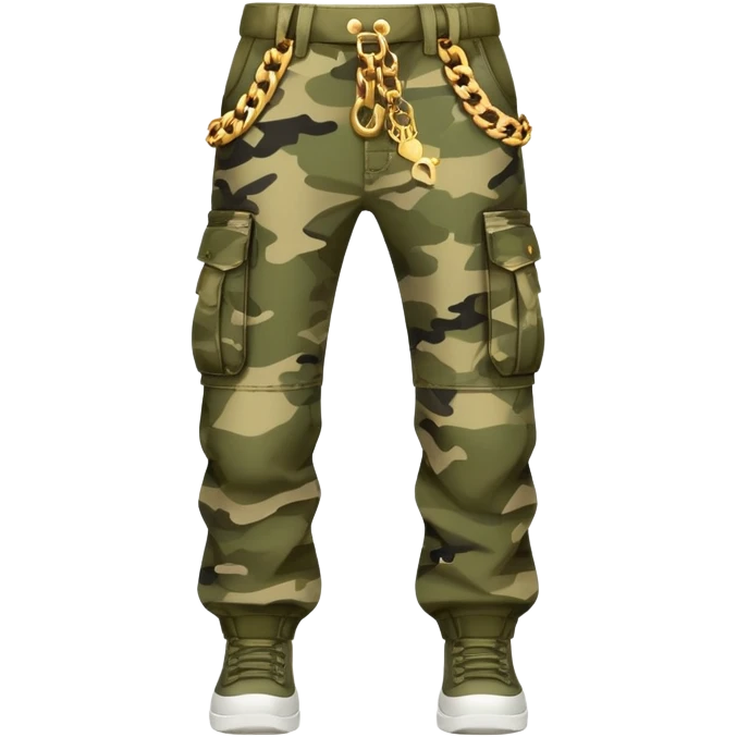Khaki camo cargo pants with gold chains emoji