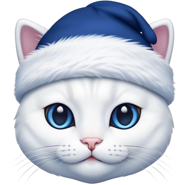 white cat with dark blue beanie emoji