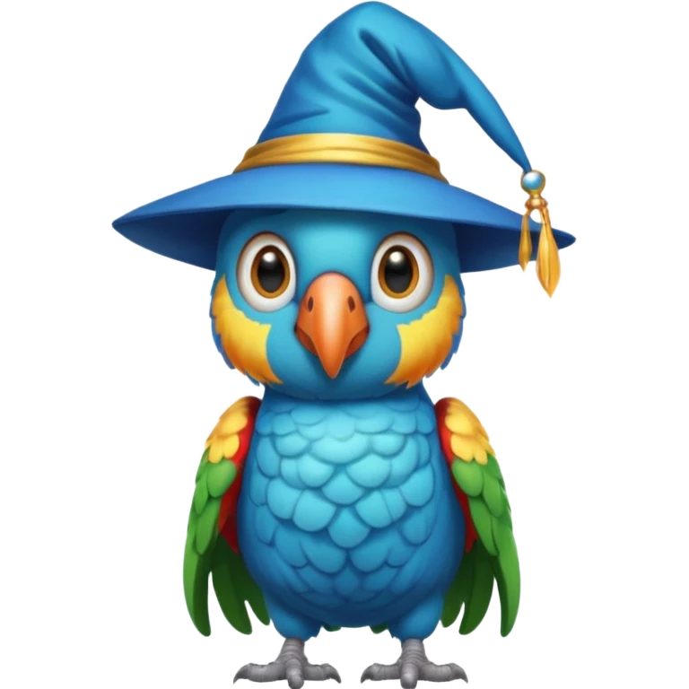 A cyan parrot with a wizard's hat emoji