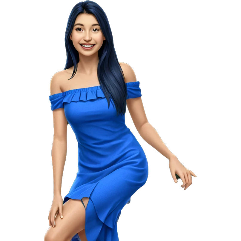smiling girl in blue dress emoji