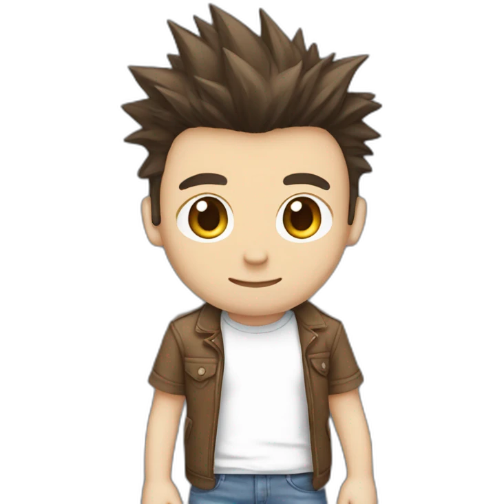 white male adult, Dark Brown Spikey Hair, Pokemon T-Shirt, Blue Jeans, Converse shoes emoji