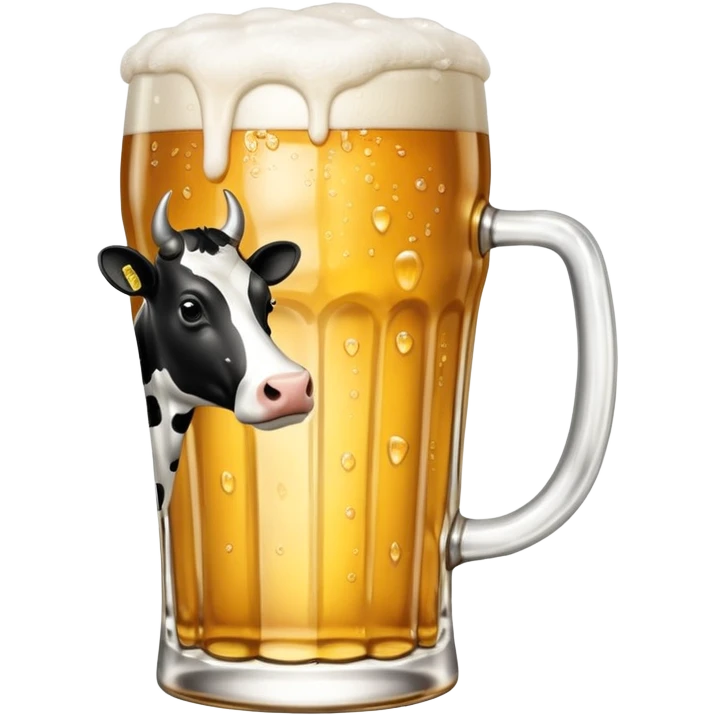 pint glass of beer with a spotted cow standing beside it emoji