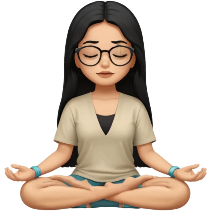 A Mexican woman, tan skin,  with long black hair and big square glasses meditating  emoji