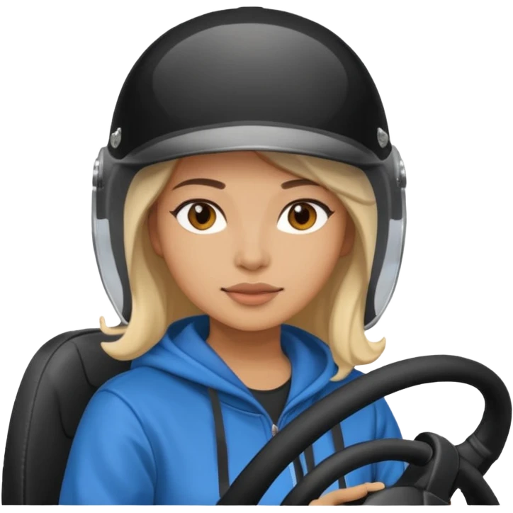 ["Light-skinned female driver, wearing a hoodie and helmet, behind the wheel."] emoji