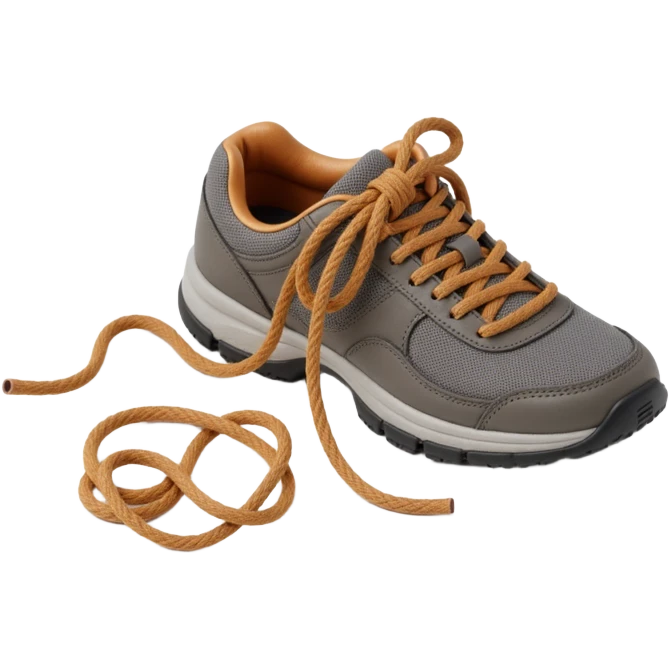 a messy knot of shoelaces, skeuomorphism style emoji