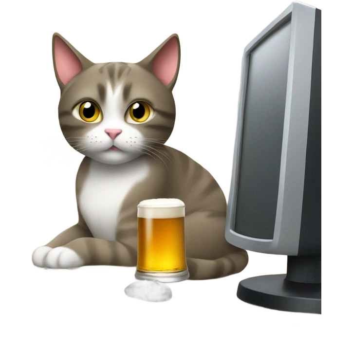 cat with beer and pc emoji