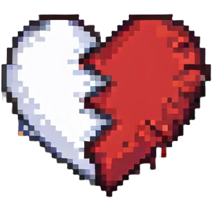 trauma as a pixelated broken heart emoji