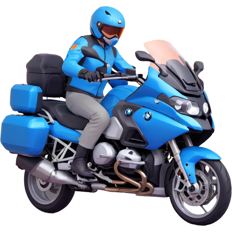 blue BMW R 1200 RT touring motorcycle with rider on road emoji