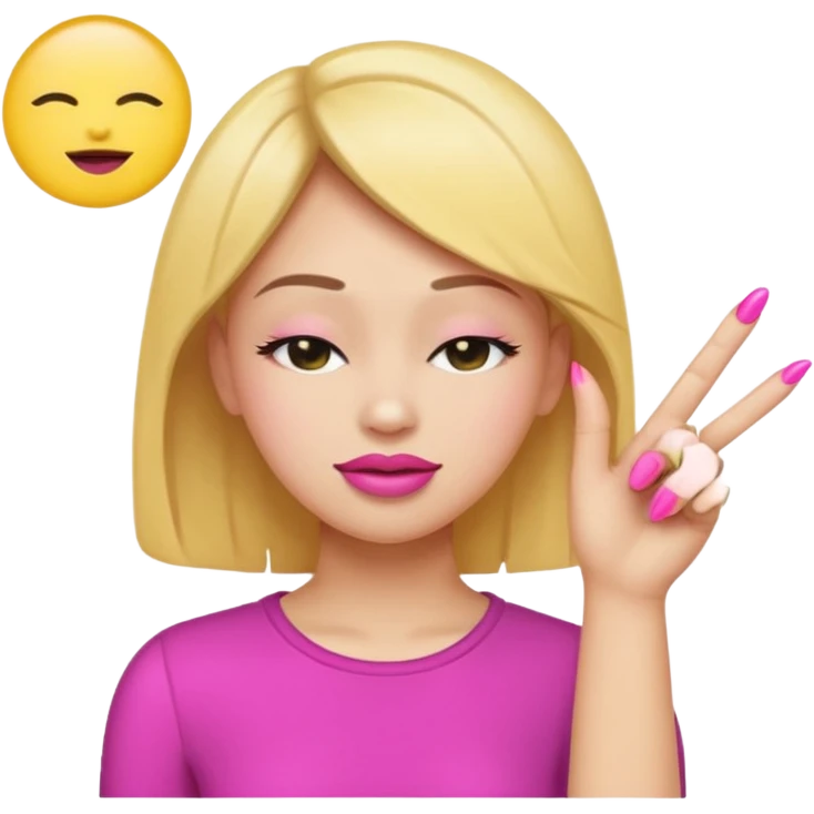 Yellow circle emoji sighing and drumming fingers up the side of their head the eye is closed it is a side profile pink lipstick and pink nails emoji