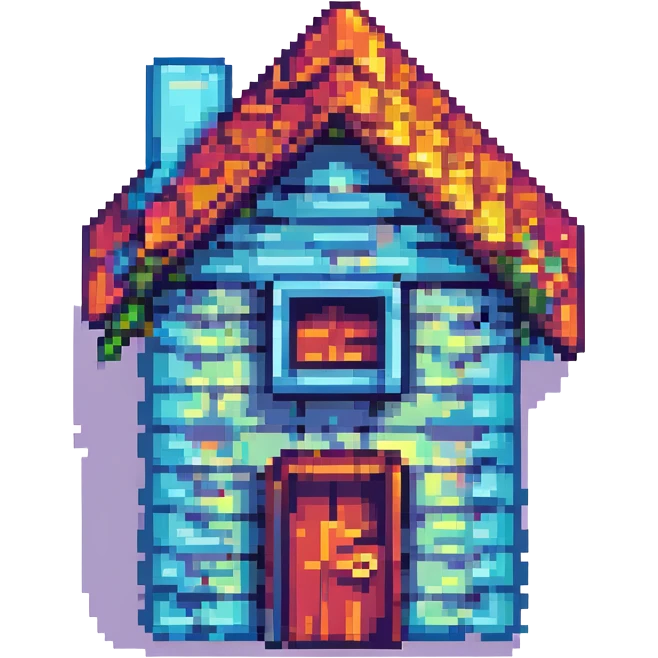 A cute pixel art house icon for a game, vibrant colors, detailed emoji