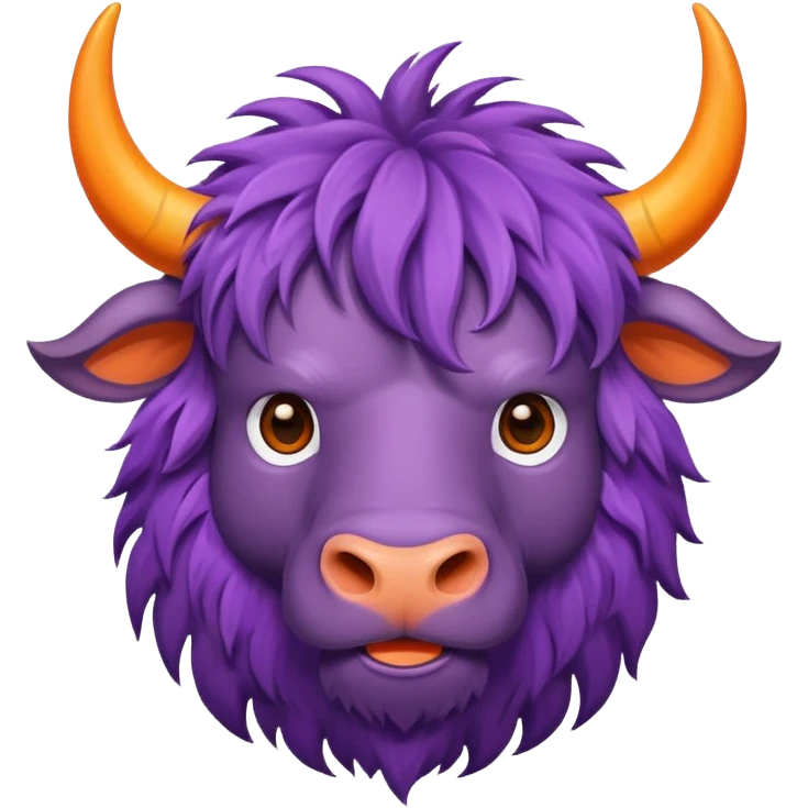 a purple yak Head with pieces of orange paper hanging in his head emoji