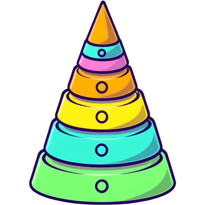 cute pastel pink stacking pyramid toy with colorful rings emoji