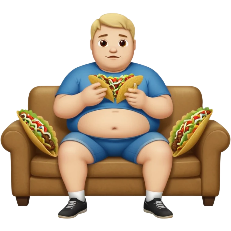 Fat white giy sitting on couch eating tacos  emoji