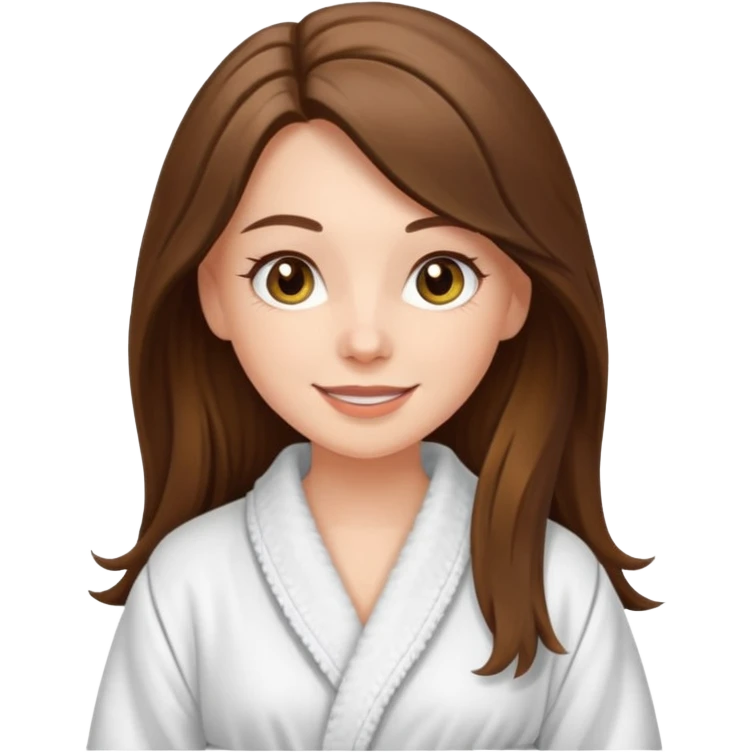 happy white long brunette hair girl with hazel eyes in a bathrobe  emoji