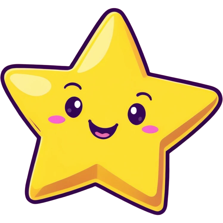 3D golden star with soft glow and glitter, smiling face, cartoon icon style, Pixar-inspired lighting, pastel yellow background emoji
