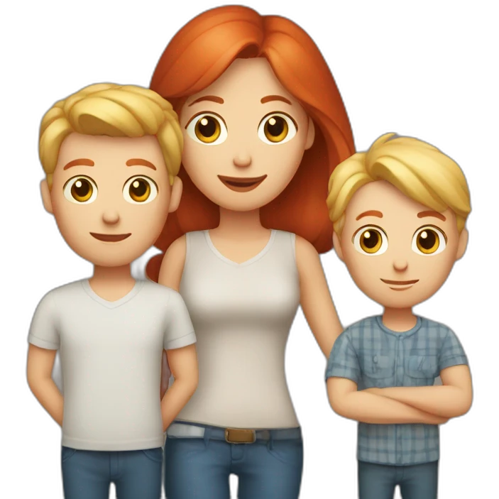 Mom red hair and dad blond and son blond with deer toy emoji