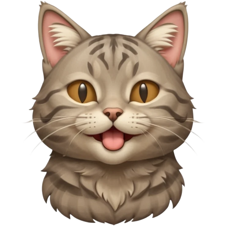 A high-resolution photo-realistic digital illustration of a solid grey tabby cat, eyes closed, head titled up yawning emoji