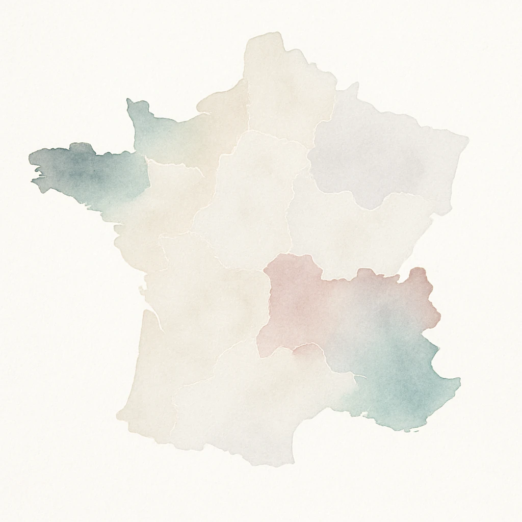 watercolor style map of France, no text emoji