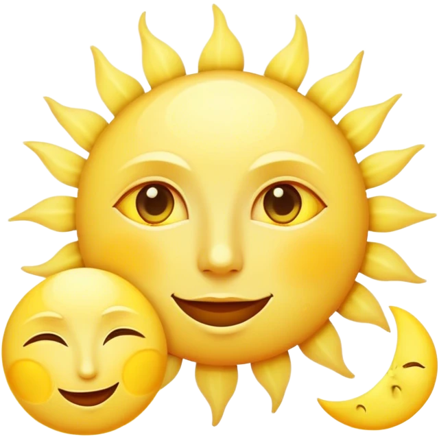 a really bright sun and a moon who shines because of it. the sun is bigger and the moon bright too emoji