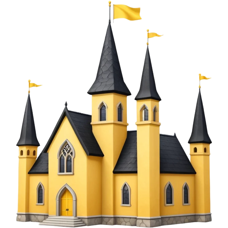 simple magic school, white background, magic school, black roof, with a big flag, big flag on a roof, big yellow flag, white school emoji