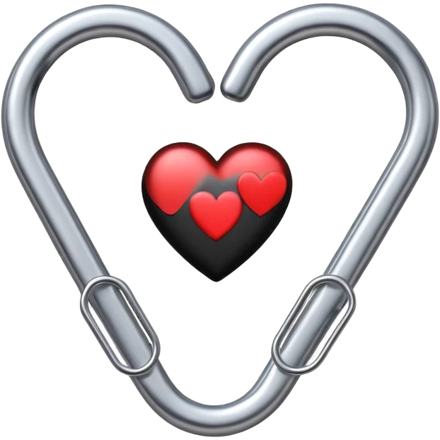 one silver paper clip with a black heart in the middle emoji