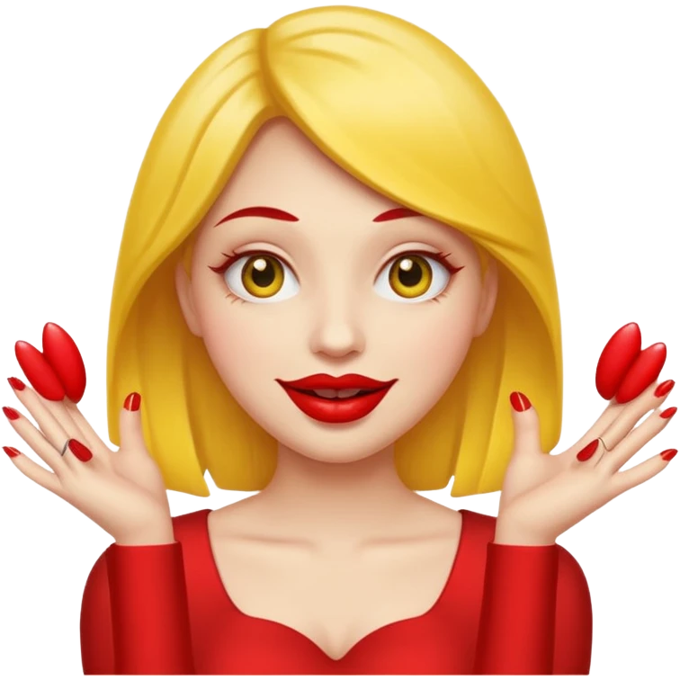 yellow smiley emoji face with big red lips and two hands with long red nails emoji