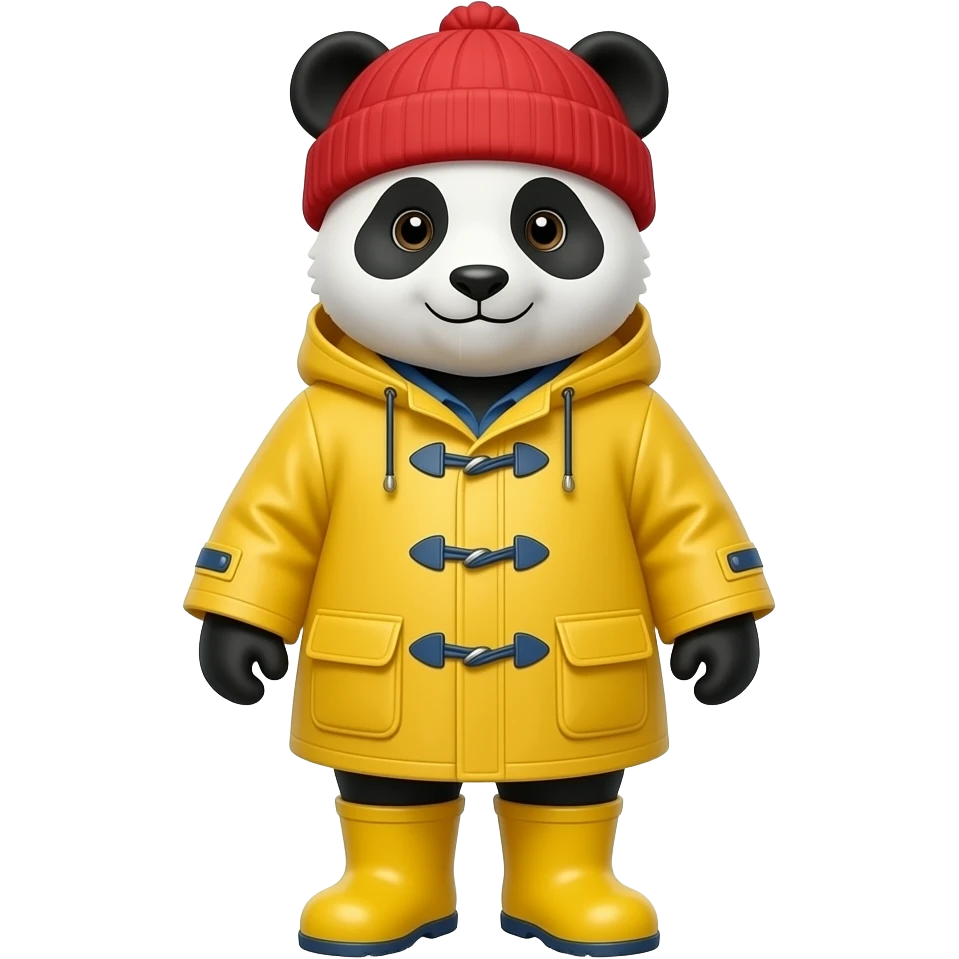Panda with Paddington raincoat and rain boots with red hat without the inner wear emoji