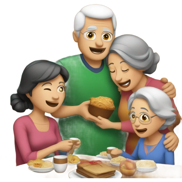 familia cenando en navidad de un padre una madre una hija y una abuela emoji