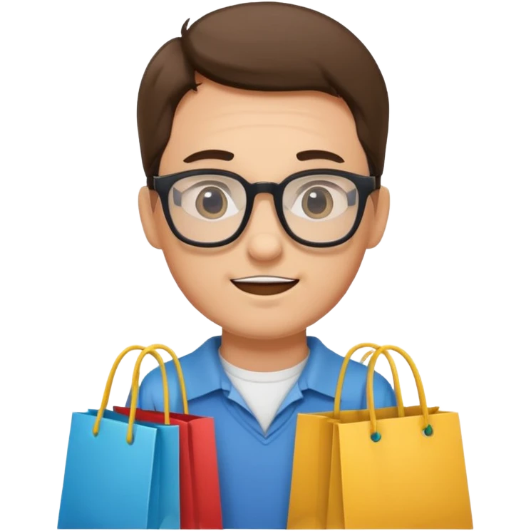 man with glasses holding shopping bags emoji
