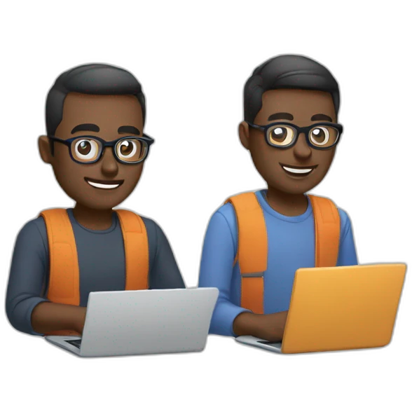 two white tech guys with specs working on a laptop emoji