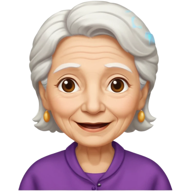 Abuela, muchas arrugas, aspecto feliz, el pelo blanco emoji