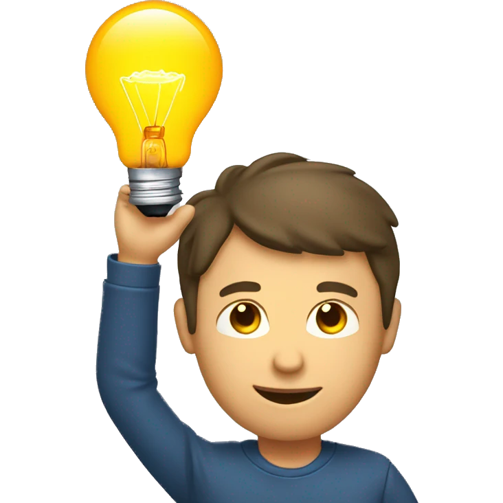 man with laptop and light bulb above head emoji